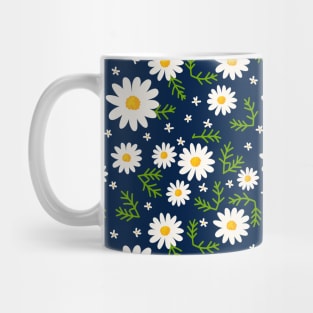 White Daisies On Navy Blue Mug